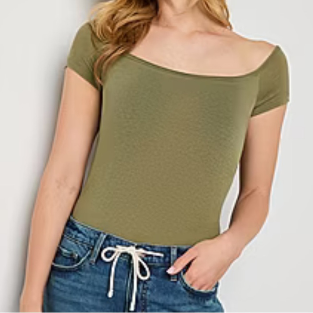 a.n.a Olive Green Off-Shoulder top